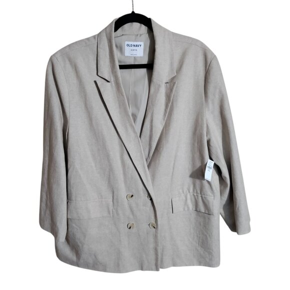 Old‎ Navy Double Breasted Beige Linen Blend Blazer Size XL Petite New - Picture 1 of 9